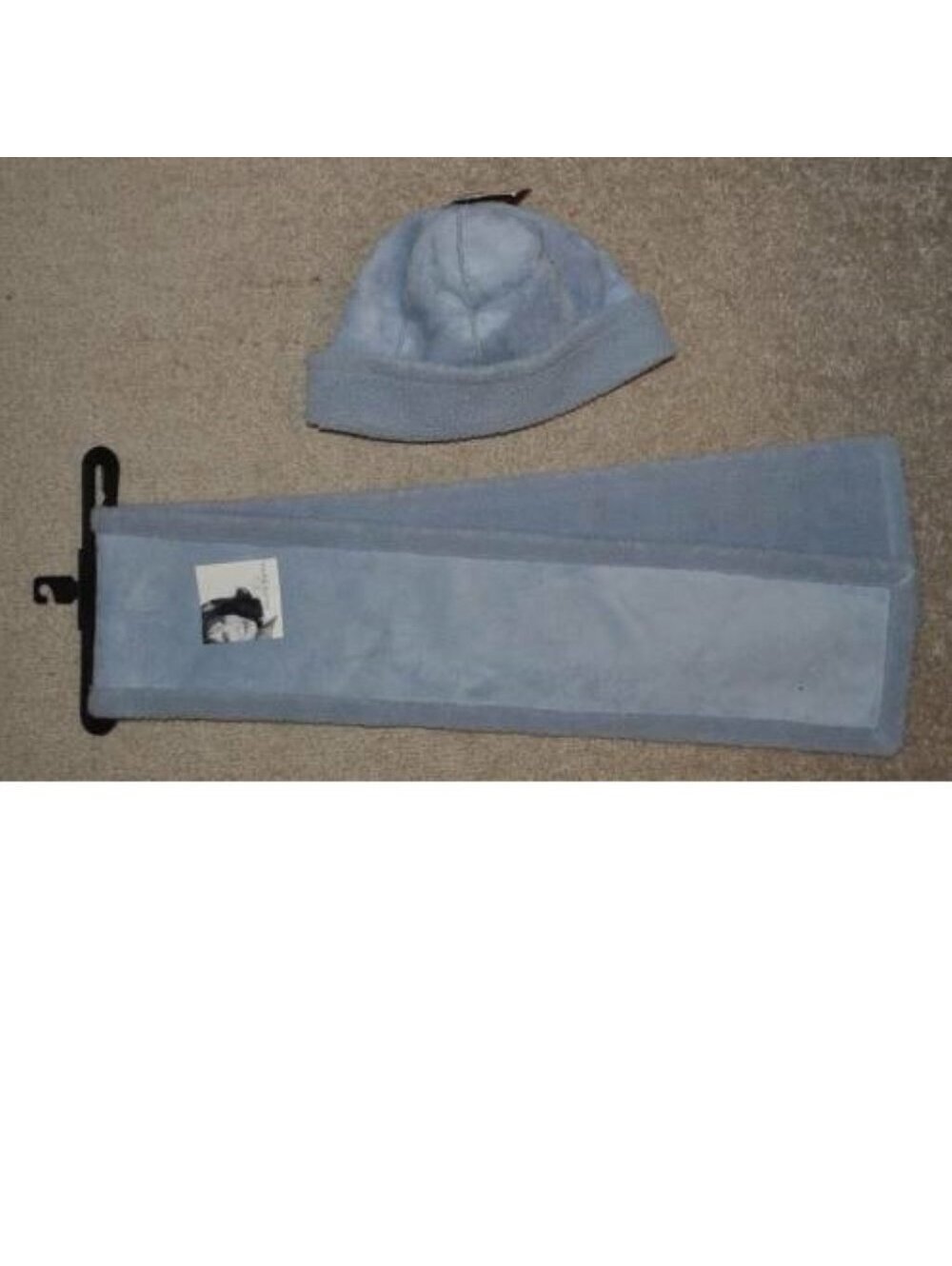 Womens Hat & Scarf Set Jaclyn Smith Faux Suede & Fur Blue One Size Winter 2 Pc